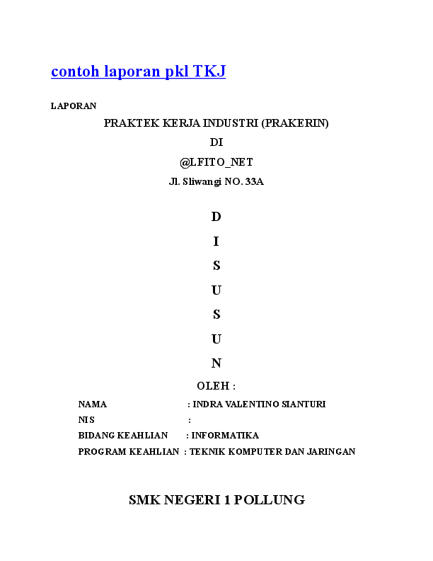 Contoh Judul Laporan Pkl Tkj Yang Mudah Nusagates