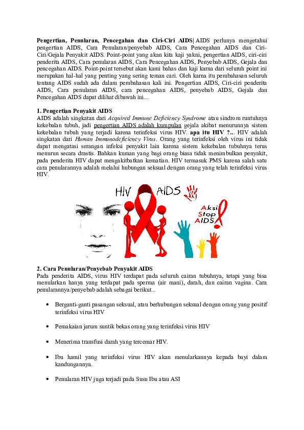 (DOC) Pengertian, Penularan, Pencegahan dan Ciri-Ciri AIDS