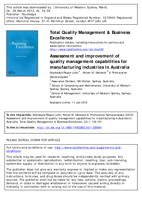 (PDF) Assessment and improvement of quality management capabilities for ...