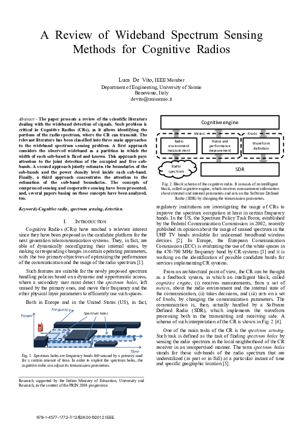 (PDF) A Review of Wideband Spectrum Sensing Methods for Cognitive Radios