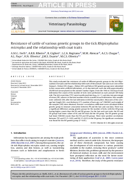 (PDF) Resistance of cattle of various genetic groups to the tick ...