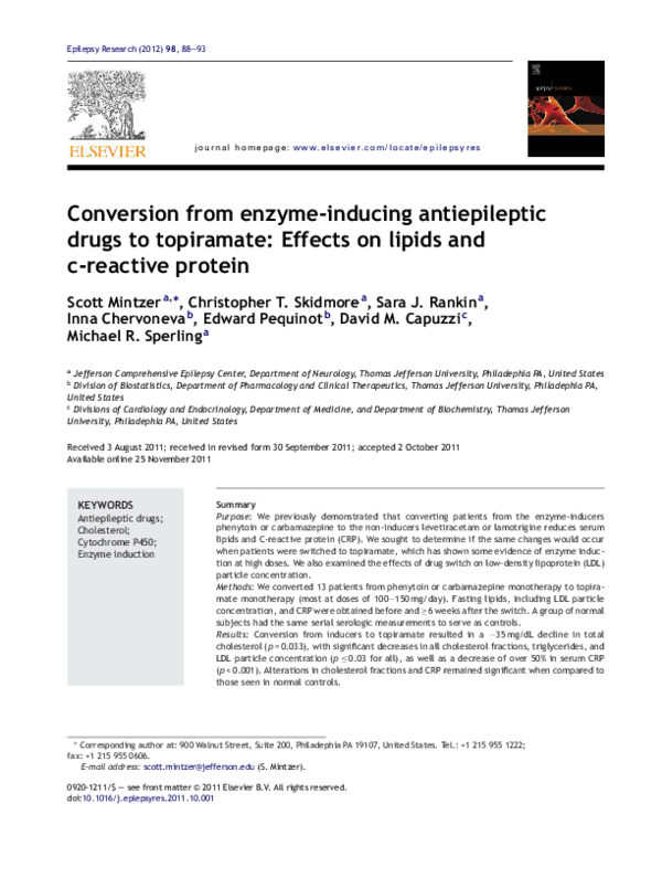 (PDF) Conversion from enzymeinducing antiepileptic drugs to topiramate