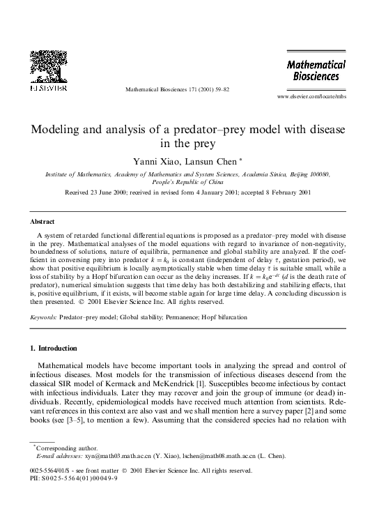 (PDF) Modeling and analysis of a predator–prey model with disease in ...