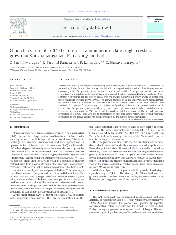 (PDF) Characterization of directed ammonium malate single crystals