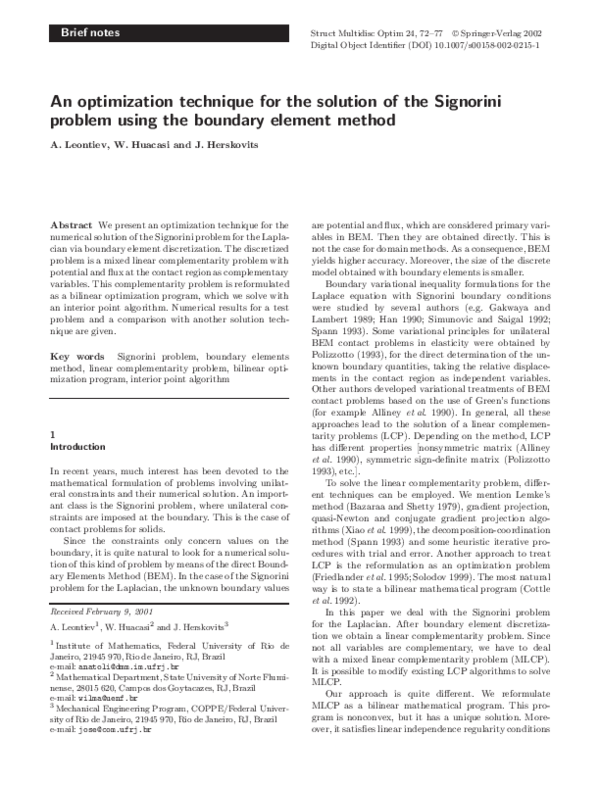 (PDF) An optimization technique for the solution of the Signorini ...