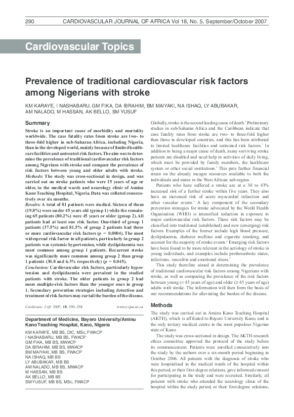 (PDF) Prevalence of traditional cardiovascular risk factors and ...