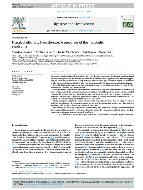 (PDF) Nonalcoholic fatty liver disease: A precursor of the metabolic ...