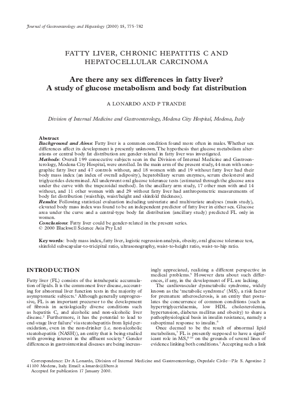 (PDF) Are there any sex differences in fatty liver? A study of glucose ...