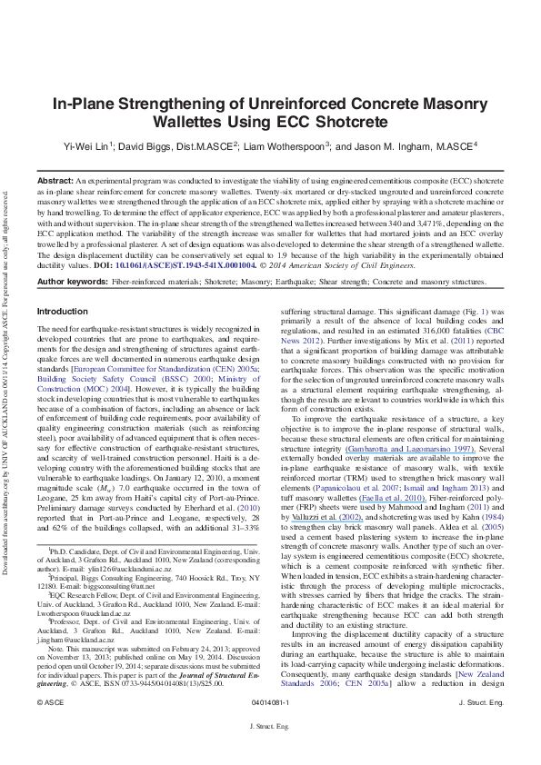 (PDF) In-Plane Strengthening of Unreinforced Concrete Masonry Wallettes ...