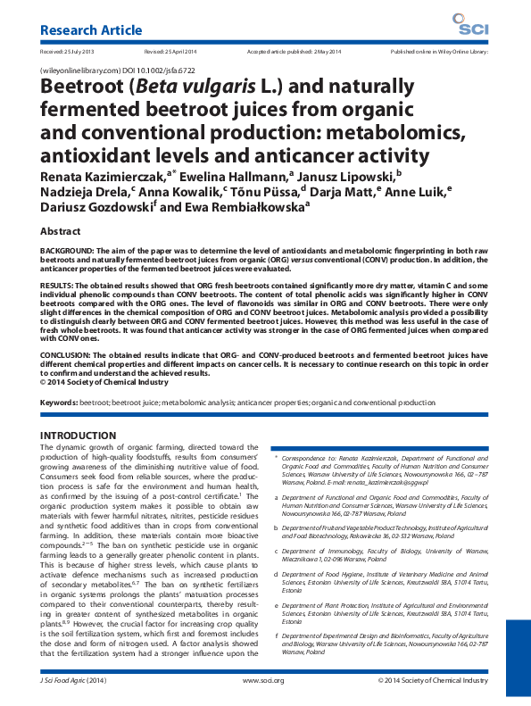 (PDF) Beetroot ( Beta Vulgaris L.) and naturally fermented beetroot ...