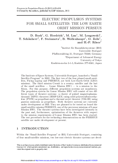 (PDF) Electric Propulsion Systems for Small Satellites: The Low Earth ...