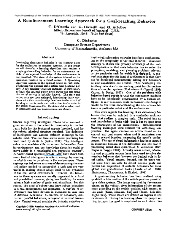 (PDF) A Reinforcement Learning Approach for a Goal-Reaching Behavior