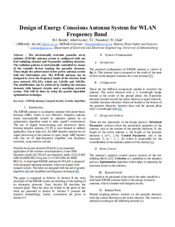 (PDF) Design of energy conscious antenna system for WLAN frequency band