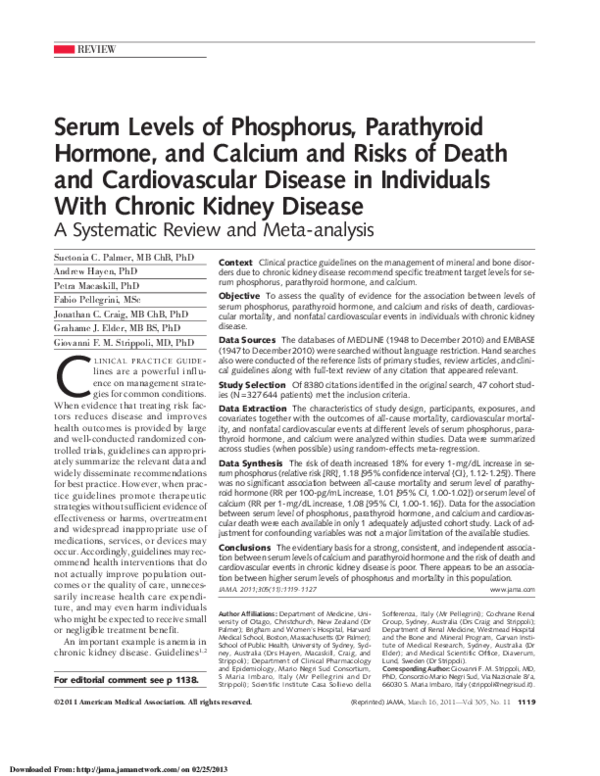 (PDF) Serum Levels of Phosphorus, Parathyroid Hormone, and Calcium and ...