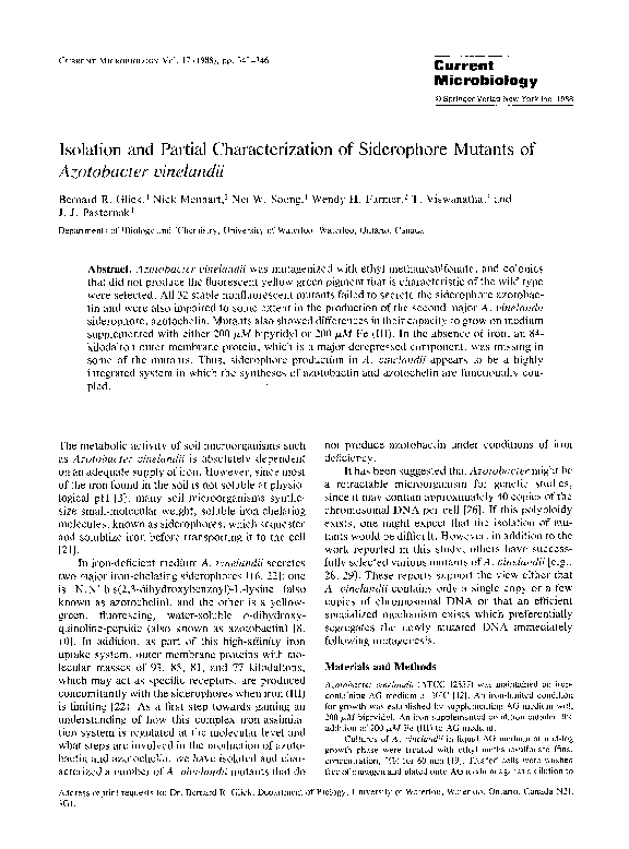 (PDF) Isolation and partial characterization of siderophore mutants ...