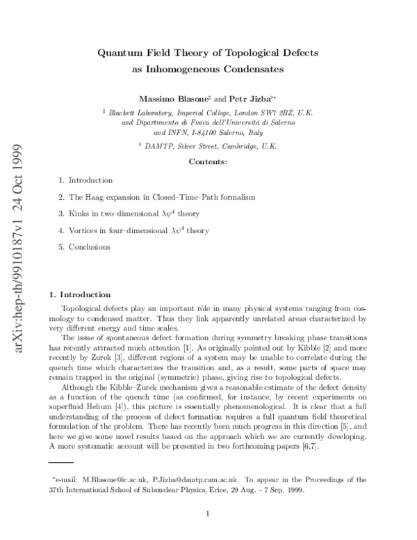 (PDF) Quantum Field Theory of Topological Defects as Inhomogeneous ...