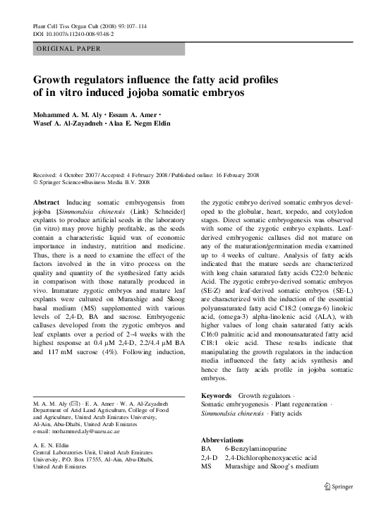 (PDF) Growth regulators influence the fatty acid profiles of in vitro