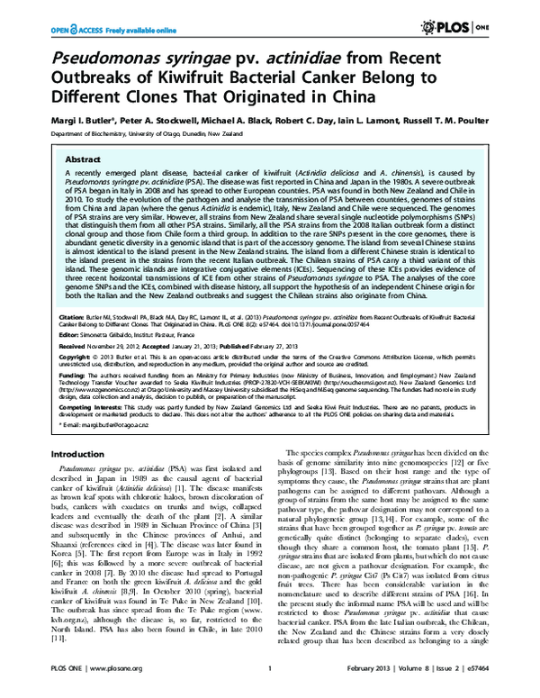(PDF) Pseudomonas syringae pv. actinidiae from recent outbreaks of ...