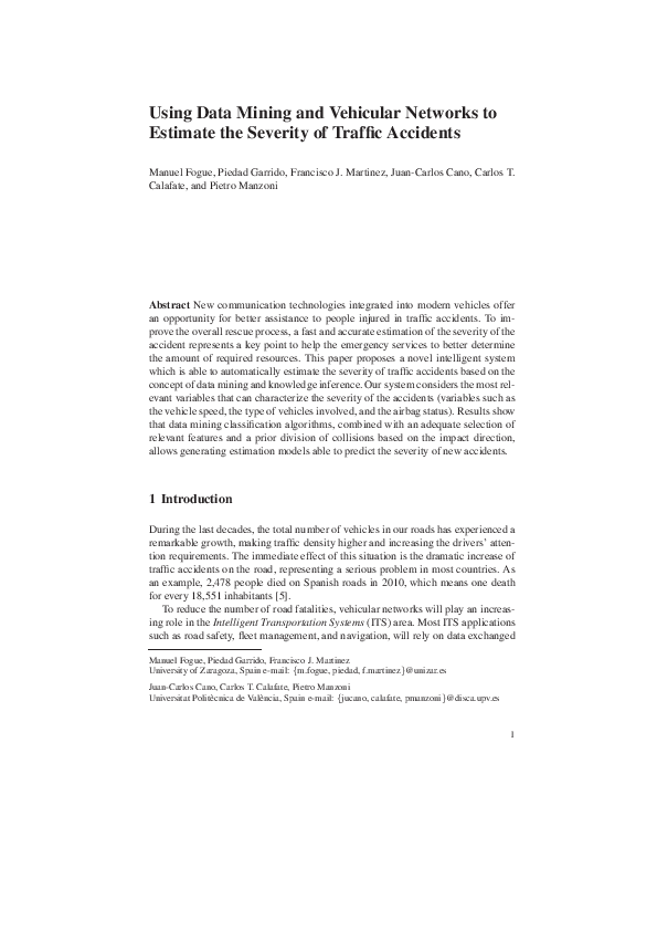 (PDF) Using data mining and vehicular networks to estimate the severity ...