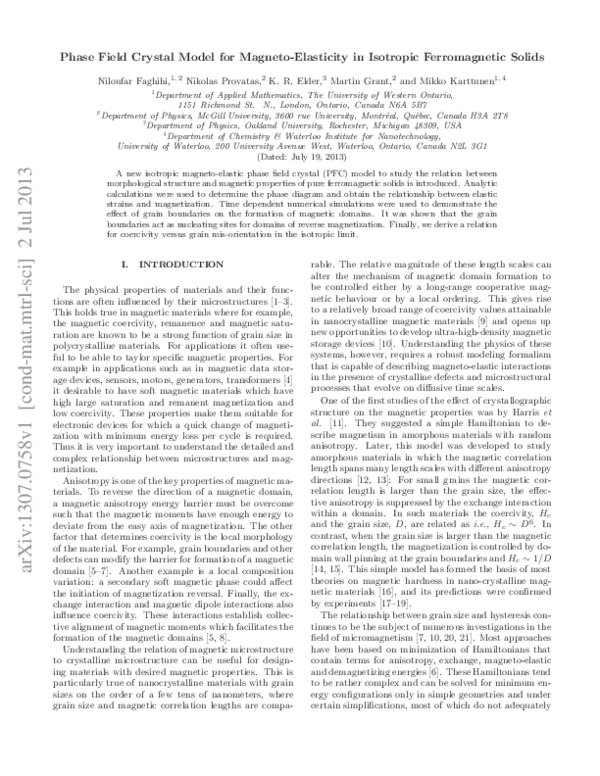 (PDF) Phase Field Crystal Model for Magneto-Elasticity in Isotropic ...