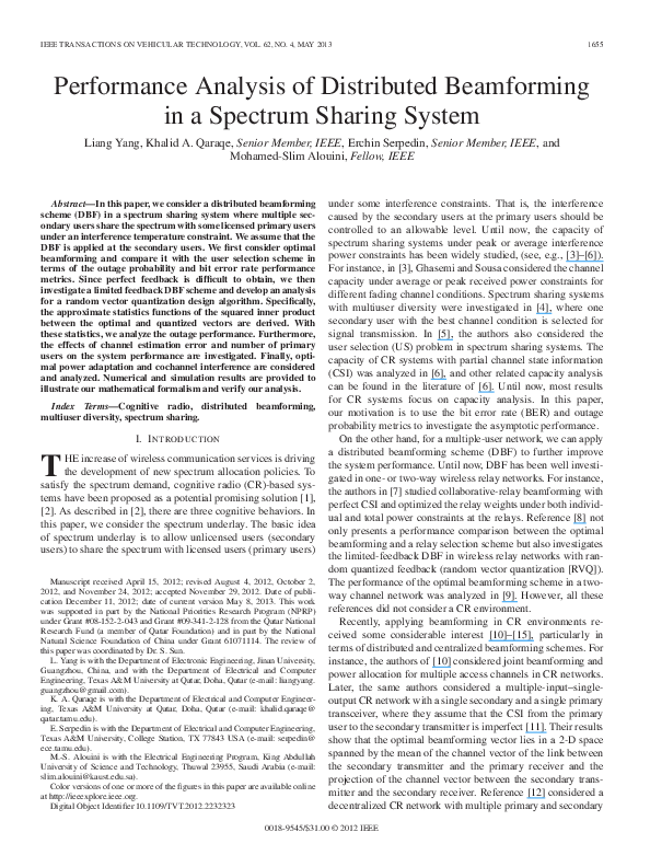 (PDF) Performance Analysis of Distributed Beamforming in a Spectrum ...