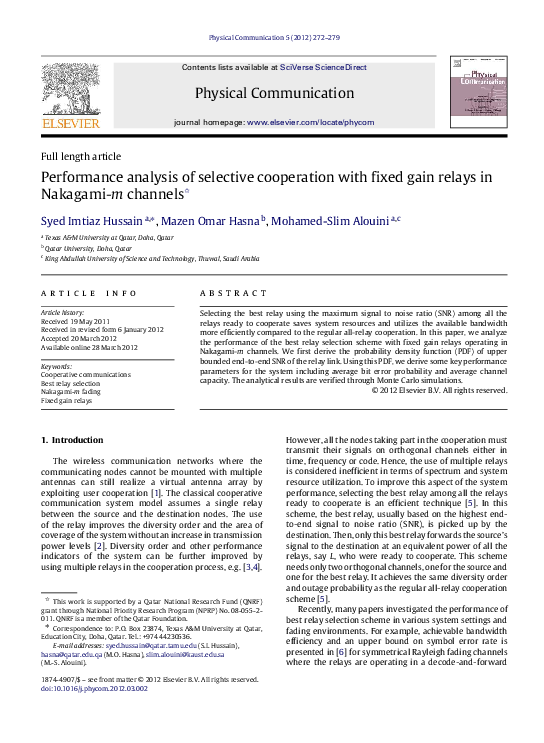 (PDF) Performance analysis of selective cooperation with fixed gain ...