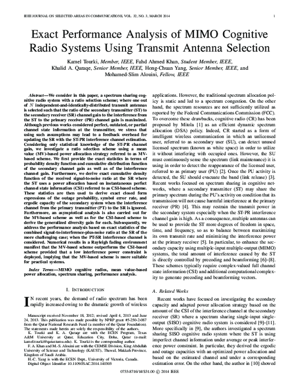 (PDF) Exact performance analysis of MIMO cognitive radio systems using ...