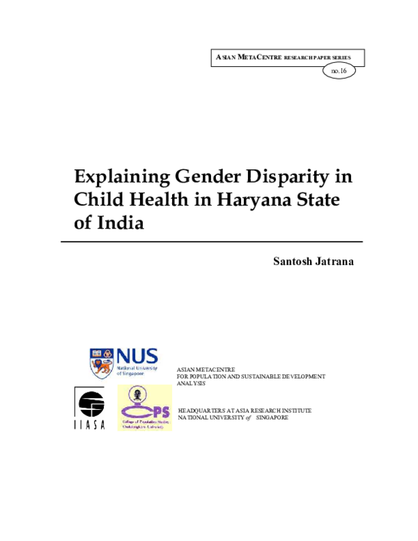 (PDF) Explaining Gender Disparity in Child Health in Haryana State of India