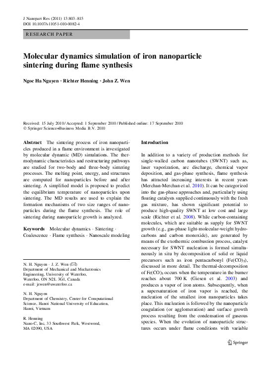 (PDF) Molecular dynamics simulation of iron nanoparticle sintering ...