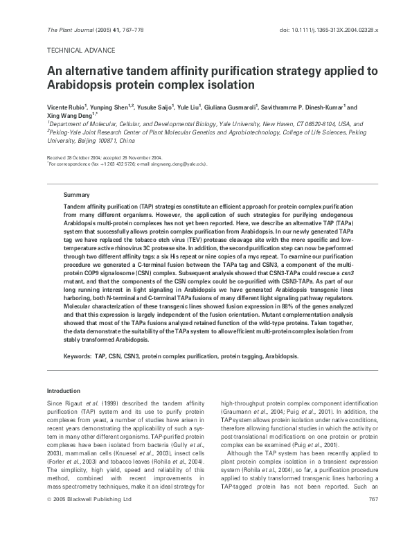 (PDF) An alternative tandem affinity purification strategy applied to ...
