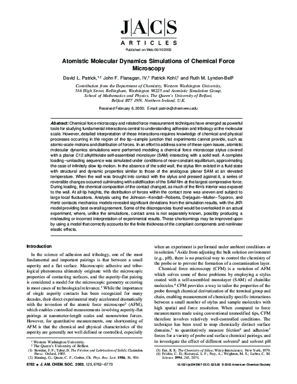 (PDF) Atomistic Molecular Dynamics Simulations of Chemical Force Microscopy