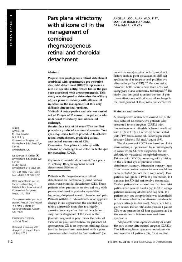 (PDF) Pars plana vitrectomy with silicone oil in the management of ...