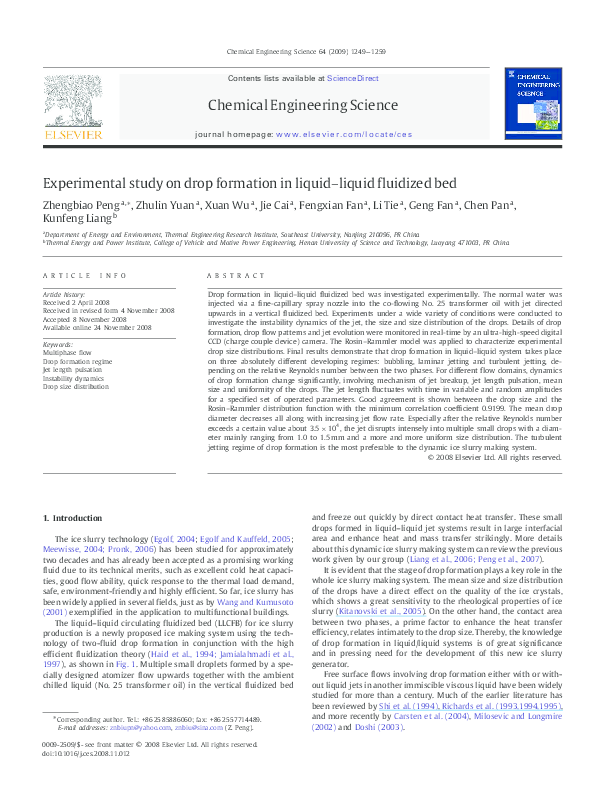 (PDF) Experimental study on drop formation in liquid–liquid fluidized bed