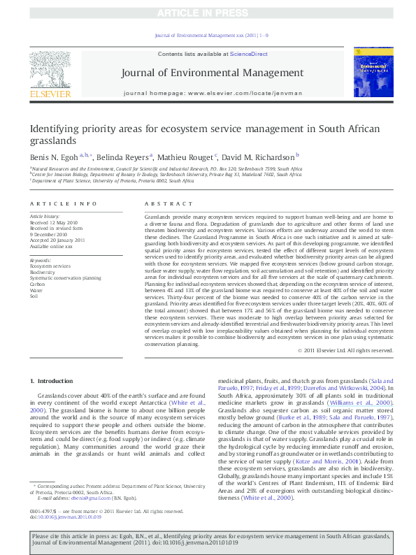 (PDF) Identifying priority areas for ecosystem service management in ...