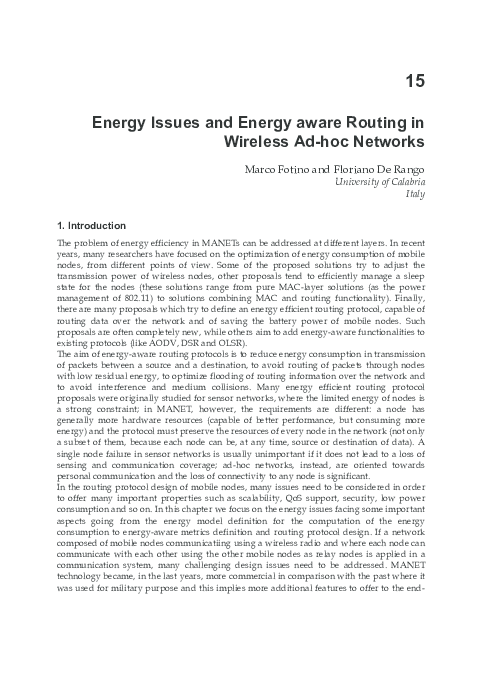 (PDF) Energy Issues and Energy Aware Routing in Wireless Ad Hoc Networks