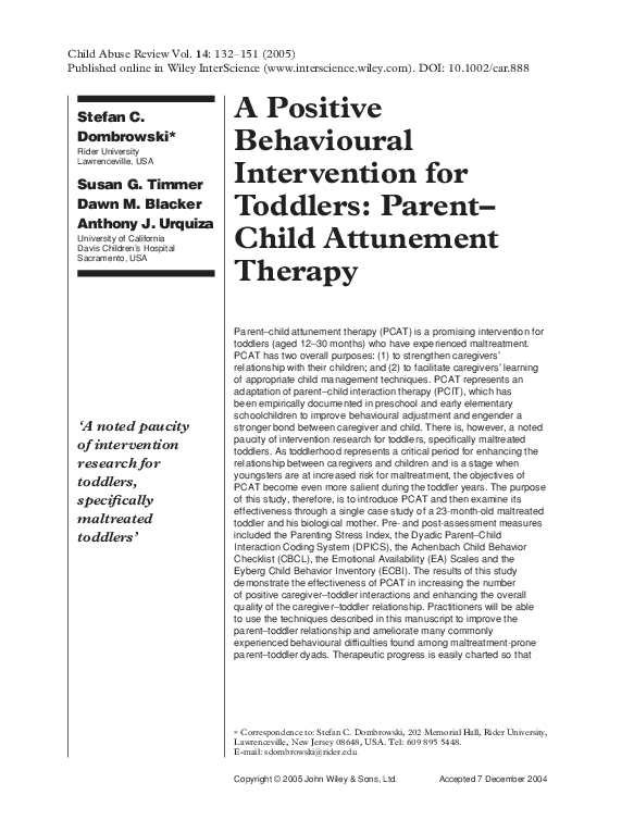 (PDF) A positive behavioural intervention for toddlers: parent-child ...
