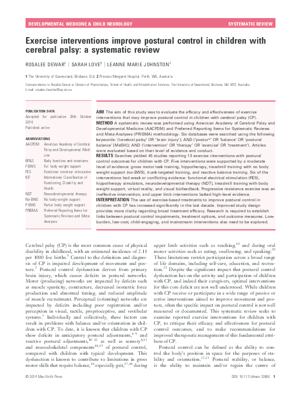 (PDF) Exercise interventions improve postural control in children with ...