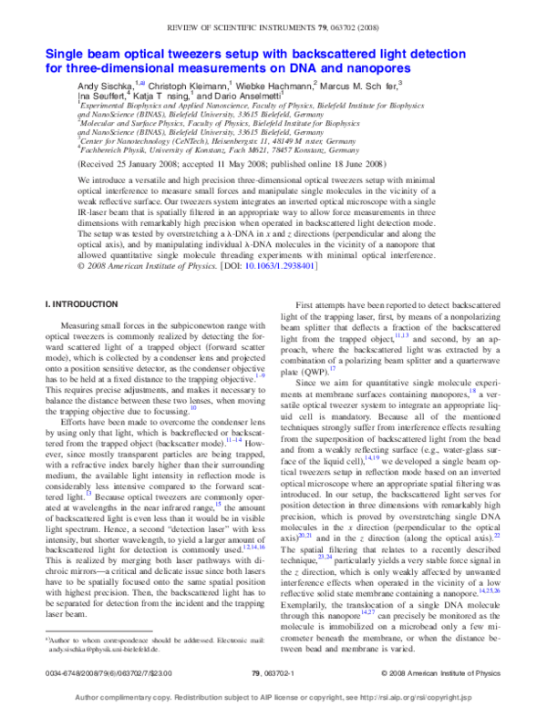 (PDF) Single beam optical tweezers setup with backscattered light ...