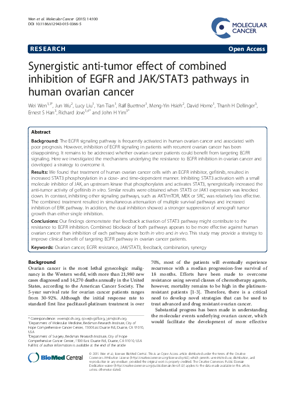 (PDF) Synergistic anti-tumor effect of combined inhibition of EGFR and ...