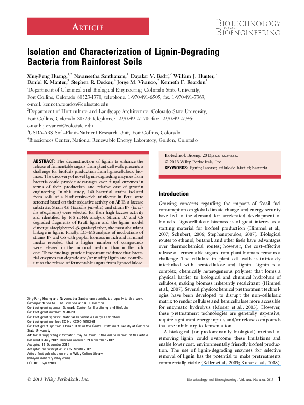 Pdf Isolation And Characterization Of Lignin Degrading Bacteria From Rainforest Soils Pdf Isolation And Characterization Of Lignin Degrading Bacteria From Rainforest Soils