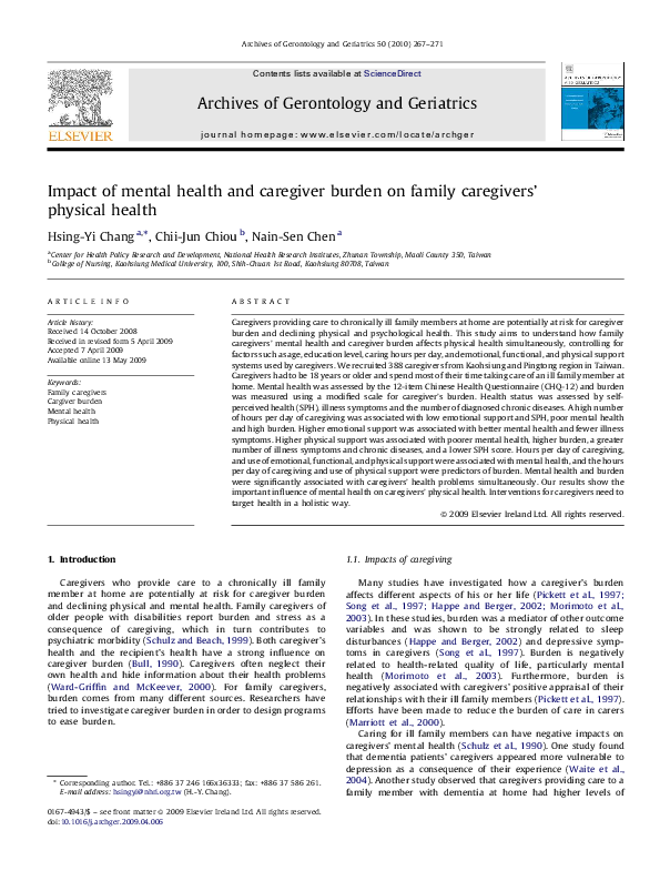 (PDF) Impact of mental health and caregiver burden on family caregivers ...