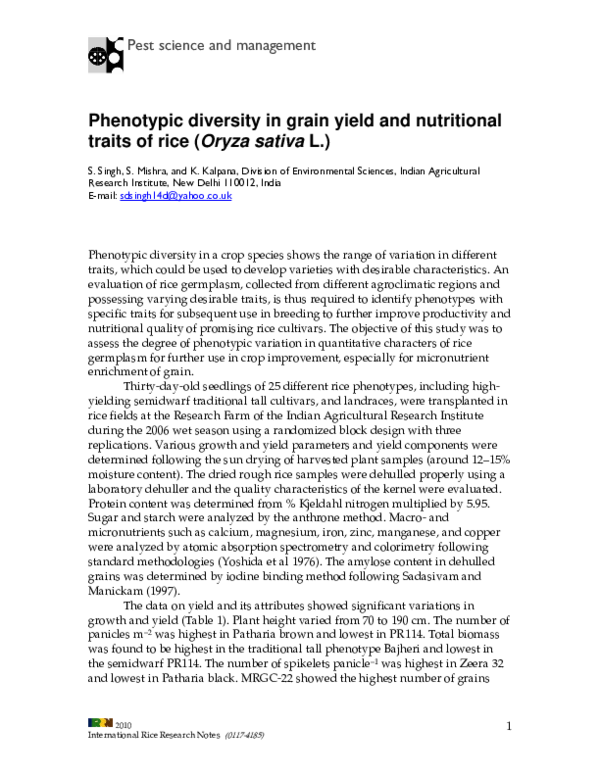 (PDF) Phenotypic diversity for grain yield and nutritional traits in ...