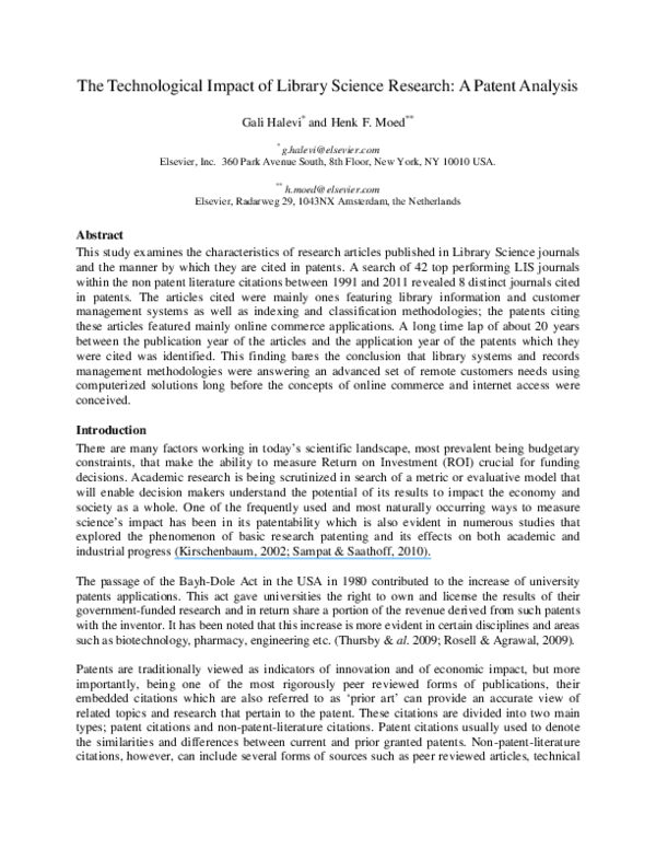 (PDF) The Technological Impact of Library Science Research: A Patent ...
