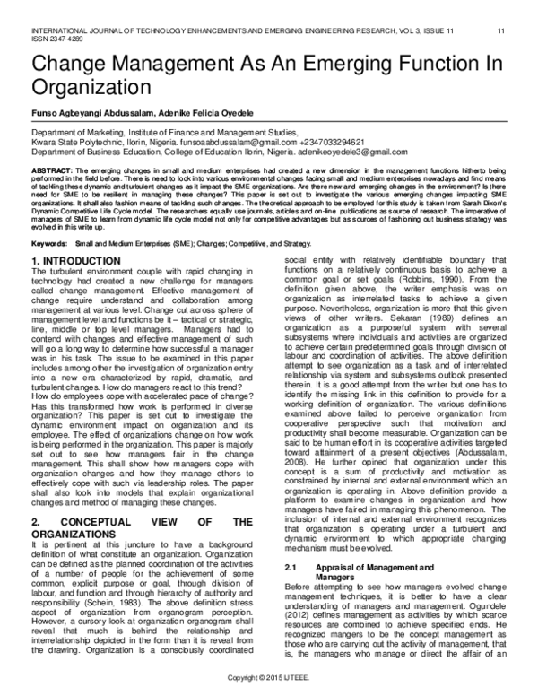 (PDF) Change Management As An Emerging Function In Organization
