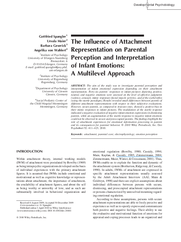 (PDF) The influence of attachment representation on parental perception ...