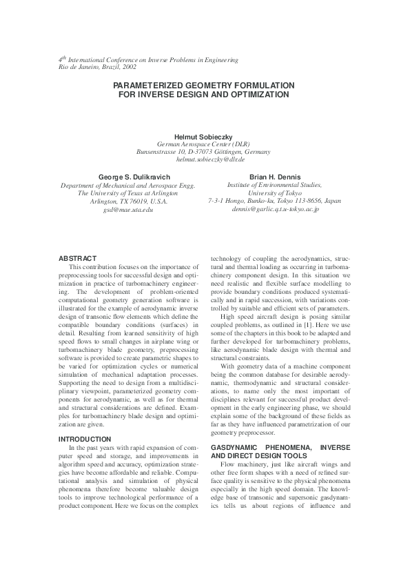 (PDF) Parameterized Geometry Formulation for Inverse Design and ...