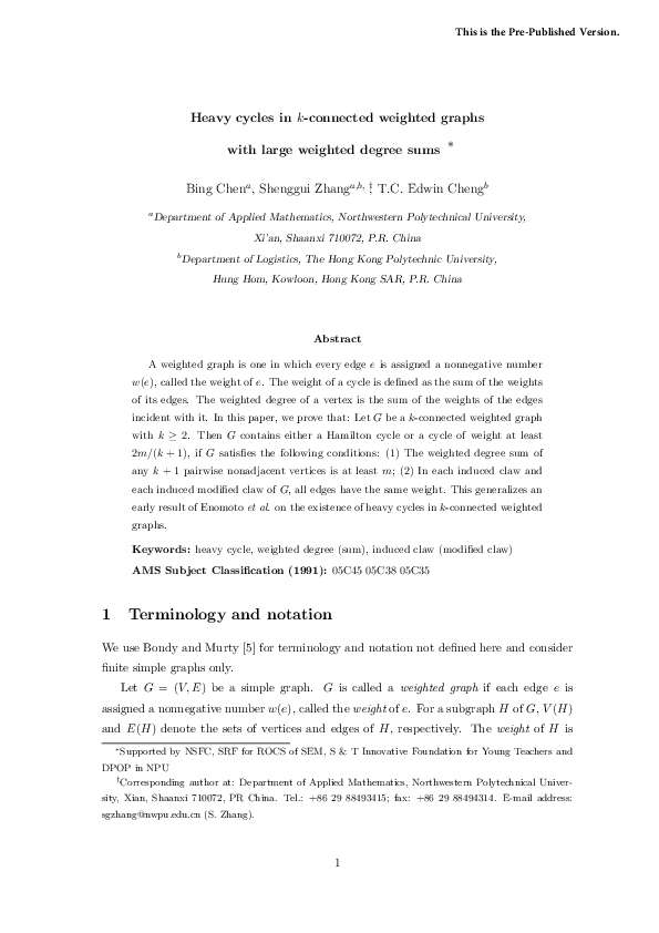 (PDF) Heavy Cycles in 2-Connected Weighted Graphs with Large Weighted ...
