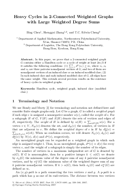 (PDF) Heavy cycles in k-connected weighted graphs with large weighted ...