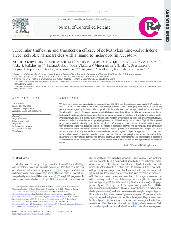 (PDF) Subcellular trafficking and transfection efficacy of