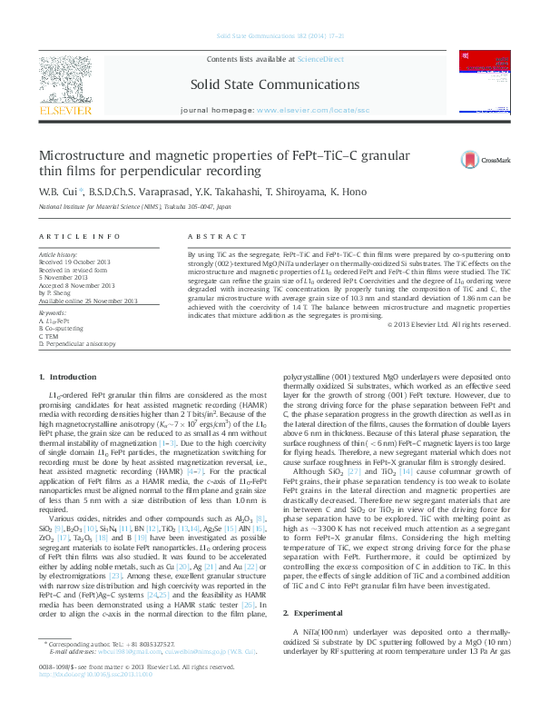 (PDF) Microstructure and Magnetic Properties of FePt Multilayers and ...